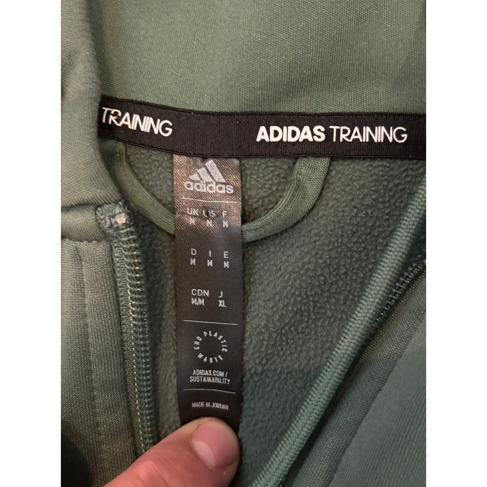 Adidas Training Mens Green Full Zip Hoodie Sweatshirt Recycled Polyester Medium